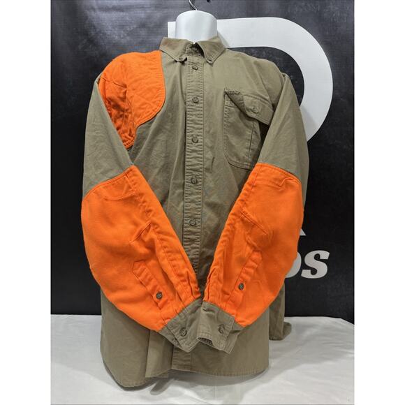 Cabela's 2XLT 2XL Tall Brown Tan, Orange Shooting Patch Button Hunting Shirt - Picture 1 of 4
